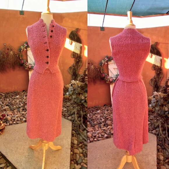 RARE raspberry pink vintage wool boucle suit - Picture 2 of 5
